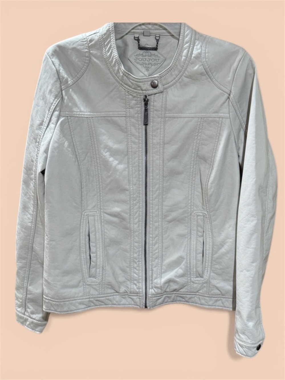 Jou Jou Faux Leather Jacket XL Juniors Cream Moto Zip Lightweight